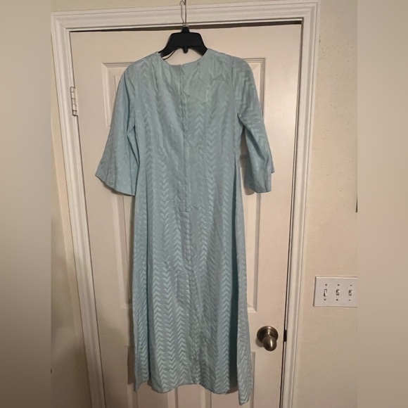 ❤️sale Vintage 60’s party dress baby blue w/metallic sheen semi bell sleeve sz S - Picture 4 of 11